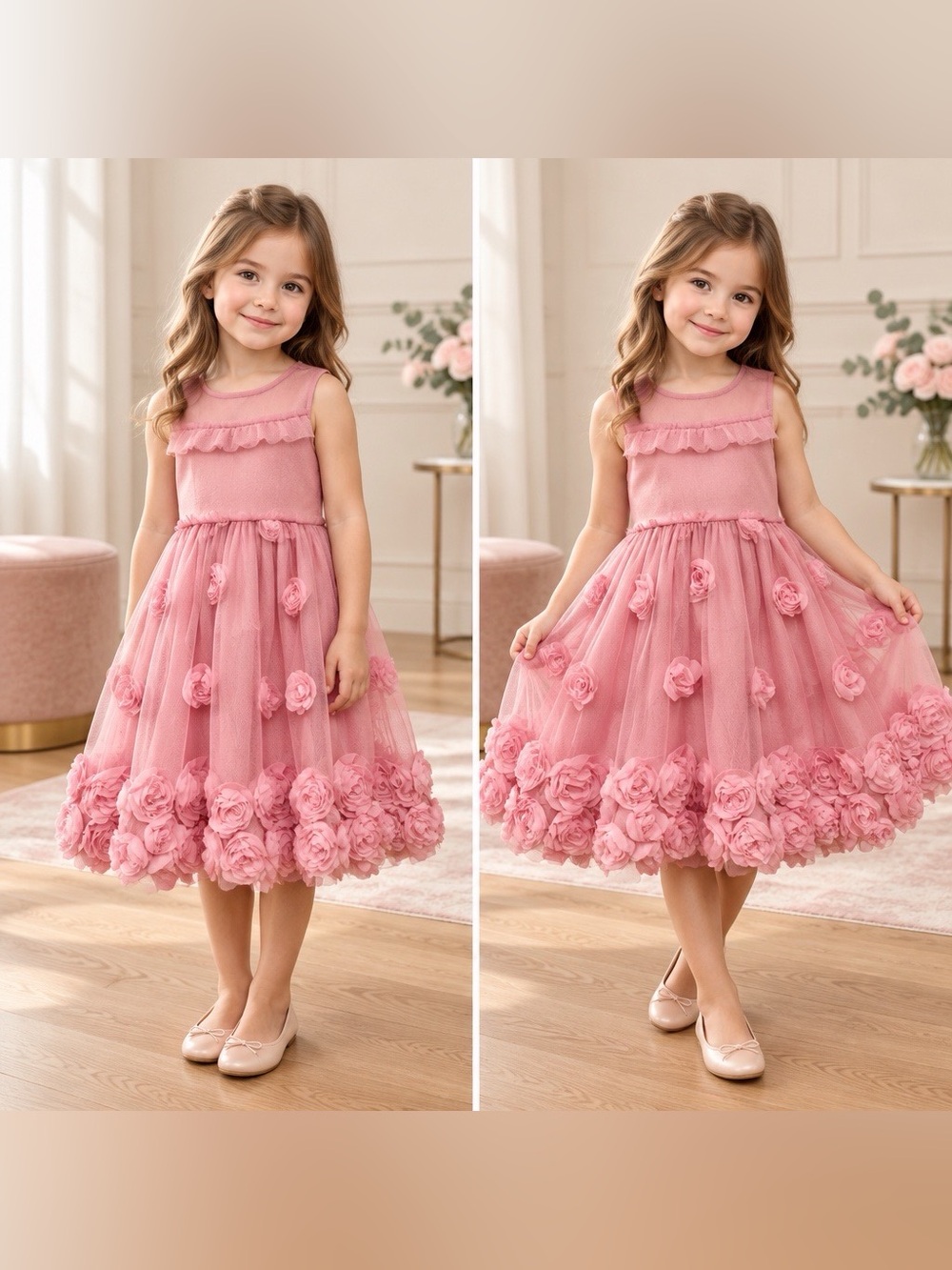 The Children’s Place Girls Pink Rose Tulle Party Dress 4T NWT